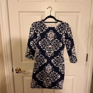 B Darlin Navy and Cream Long Sleeve Dress